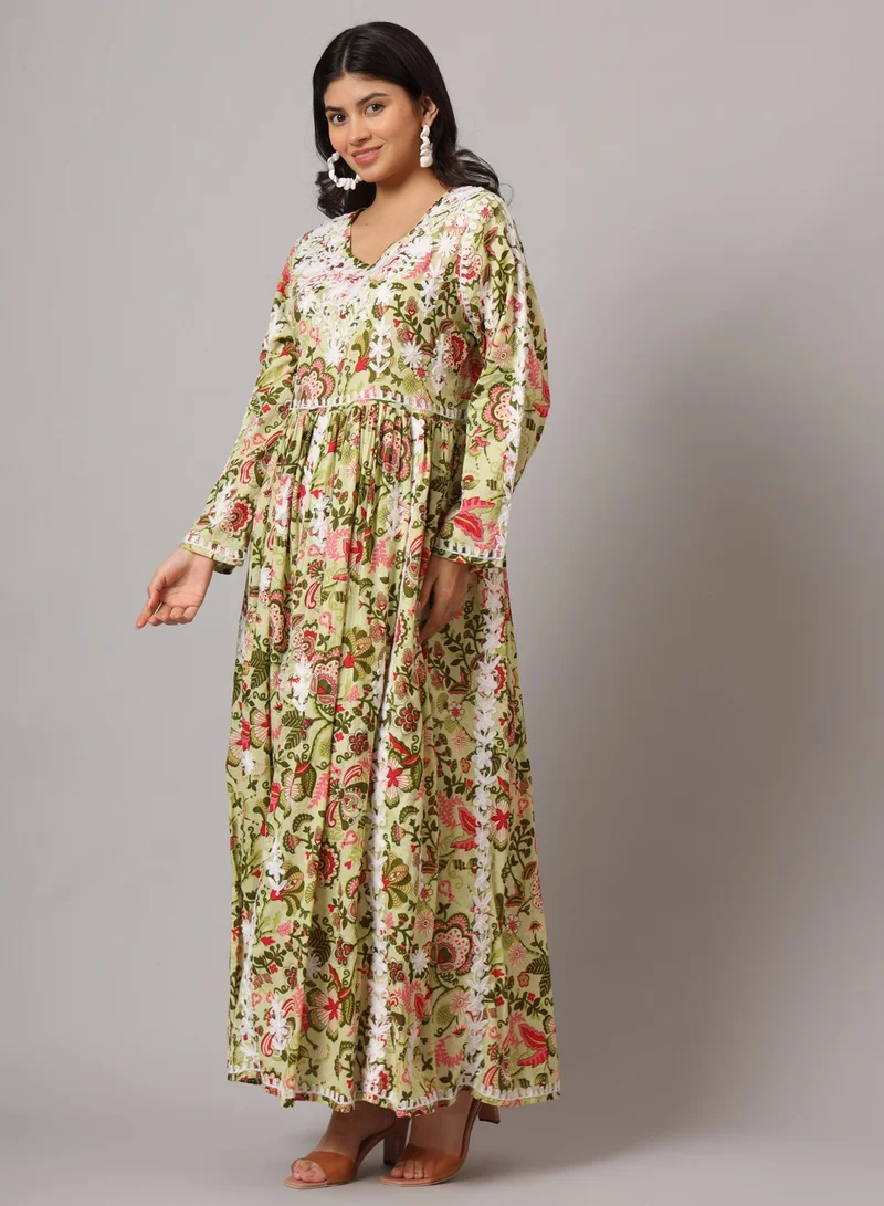 Alaya Hand Embroidered Lucknowi Chikankari  Printed Mulmul Cotton Jalabiya-AL3936