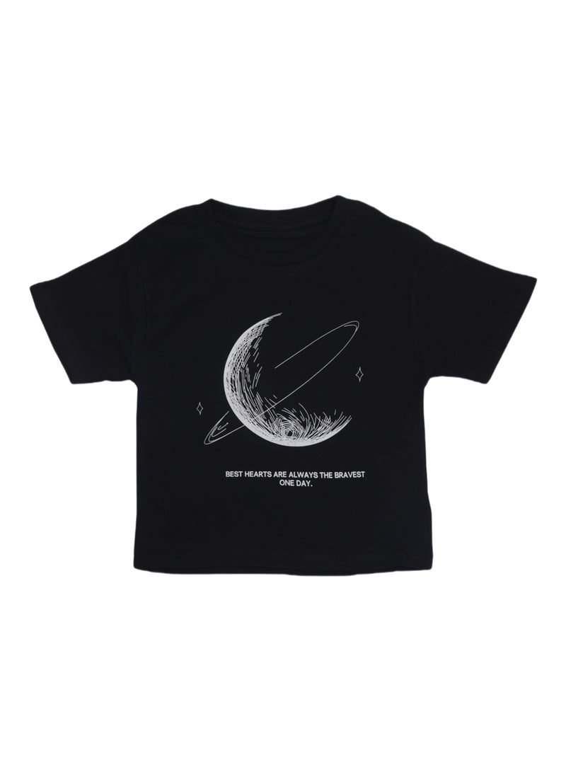 Summer T-Shirt for Boys - Cotton Blend Crew Neck Tee with Planet Print, Short Sleeves, Soft & Breathable - For Aged 3-11 Years  - Image 2