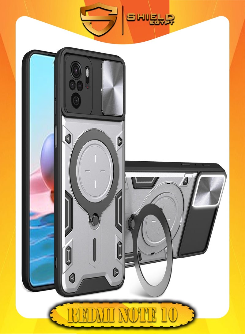 SHIELD EGYPT For Xiaomi Redmi Note 10 4G Armored Camera Shield Cover Camera Lend Protection, Built-in 360° (Silver)