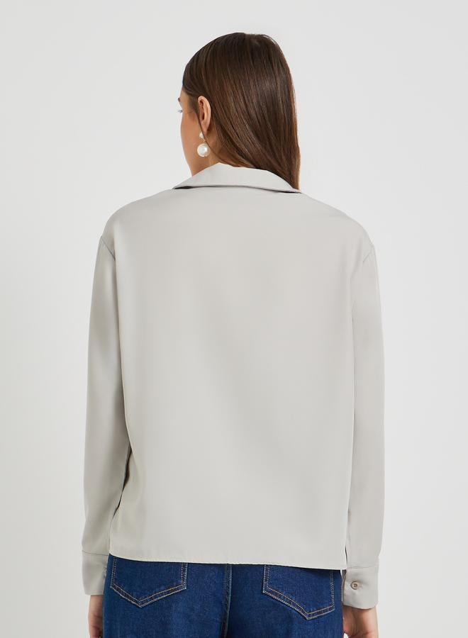 Take Two Solid Slogan Embroidery Oversized Shirt - Image 4
