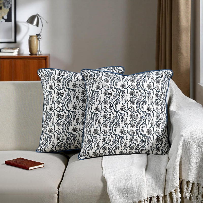 Ridhi Block Print Baby Blue Eyes Pillow Cover 18" x 18" (Pack of 2) Decorative Couch Pillows for Living Room, Chic Boho Cute Outdoor Pillows Covers Gifts for Spring, Easter and Valentine - Image 5
