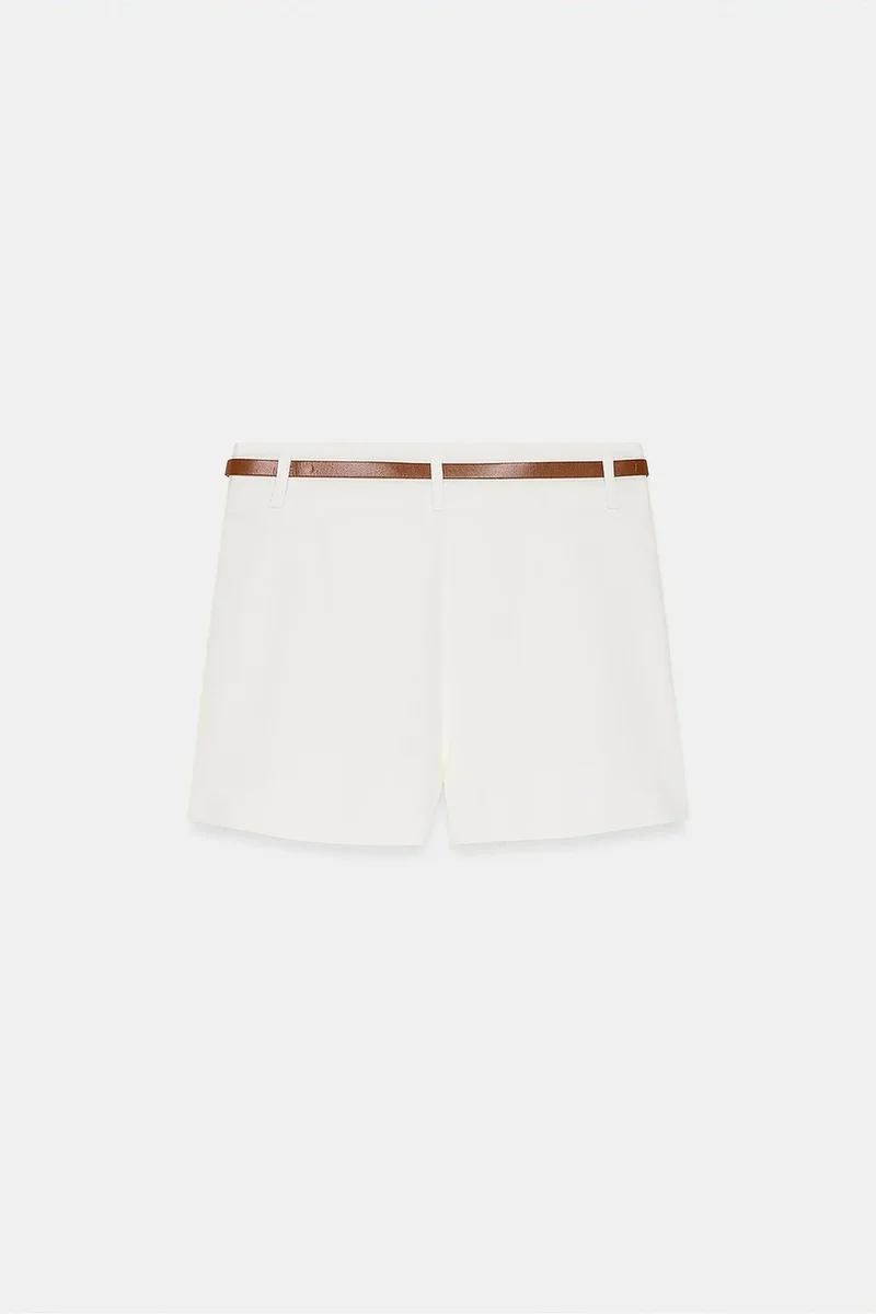 Dilvin White DILVIN High-Waist Tailored Knit Shorts With Belt for Women | Best Price UAE