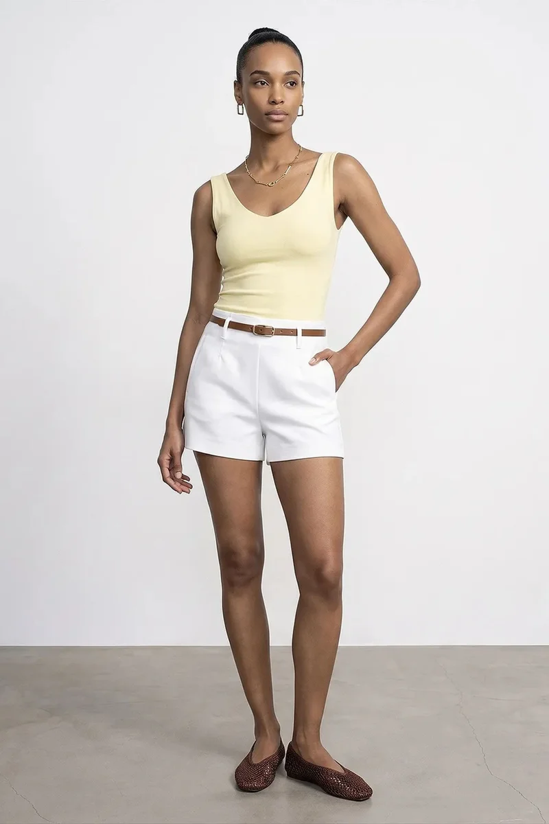 ديلفين DILVIN High-Waist Tailored Knit Shorts With Belt