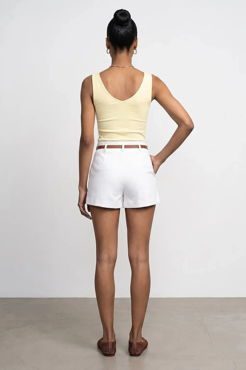 ديلفين DILVIN High-Waist Tailored Knit Shorts With Belt
