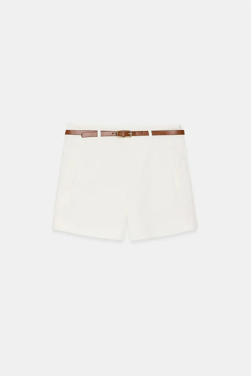 Dilvin White DILVIN High-Waist Tailored Knit Shorts With Belt for Women | Best Price UAE