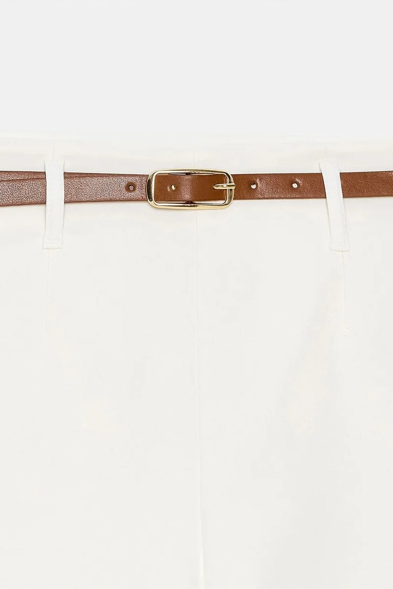 Dilvin White DILVIN High-Waist Tailored Knit Shorts With Belt for Women | Best Price UAE