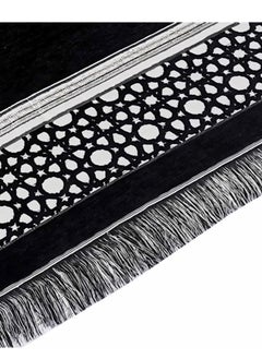 Generic Muslim Prayer Rug and Beads with Portable Elegant Slub Fabric Bag, Janamaz, Sajadah, Soft Islamic Prayers Rug, Islamic Gifts, Prayer Carpet Mat, Taffeta Fabric, Black color pattern  - Image 2