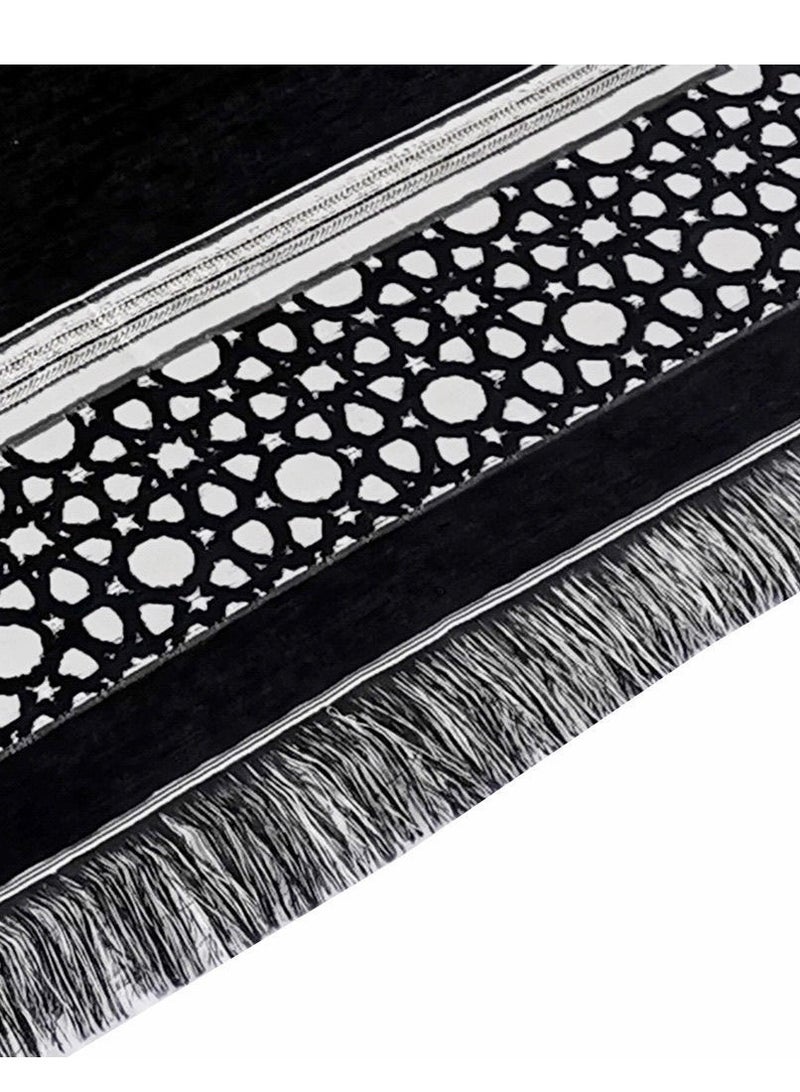 AuliceVerse Muslim Prayer Rug and Beads with Portable Elegant Slub Fabric Bag, Janamaz, Sajadah, Soft Islamic Prayers Rug, Islamic Gifts, Prayer Carpet Mat, Taffeta Fabric, Black color pattern  - Image 2