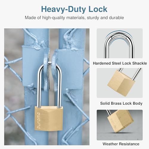Puroma 1 Pack Keyed Padlock Waterproof Solid Brass Lock, 2.6 Inch Padlock with Keys for Sheds, Storage Unit School Gym Locker, Fence, Toolbox, Hasp Storage - Image 4