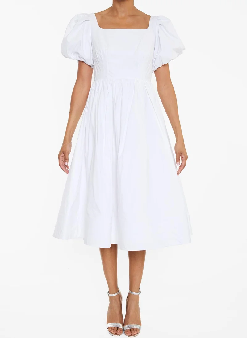 True Decadence Madison White Puff-Sleeve Corset Midi Skater-Dress