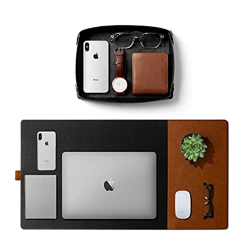 DailyObjects Combo Super Smooth Vegan Leather Reversible, Anti Slip, Water Resistent Felt Turf 2.0 Desk Mat | Vegan Leather Black Desk Tray Organiser - Set of 2 - Image 1