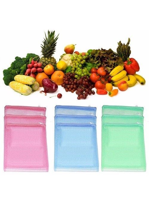 ARISERS One Step Ahead with the device of A Rising Sun ARISERS One Step Ahead with the device of A Rising Sun Plastic MultiPurpose Vegetables Fruits Mesh Fridge Storage Washable Zip Bags Standard Size Multicolour Pack of 9  - Image 1
