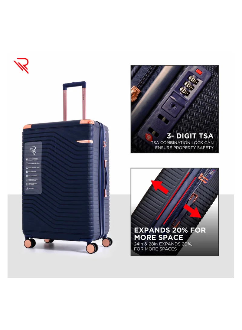 Reflection REFLECTION Saphir Premium Quality ABS Suitcase Lightweight Hardshell Metalic Corner Vertical Series Travel Luggage Trolley with 4 Spinner Wheels and TSA Lock 28 Inch 71 CM NAVY