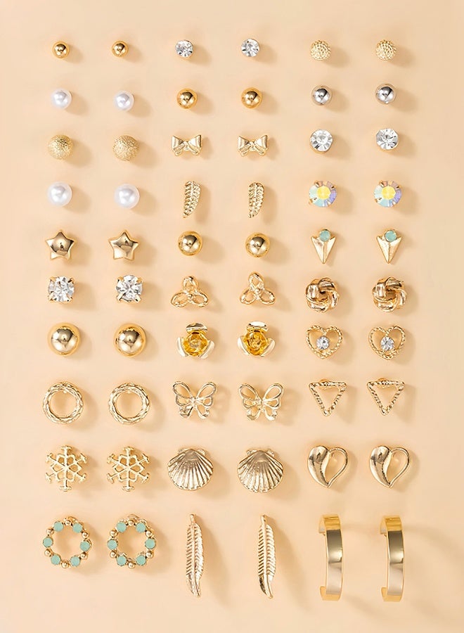 60 قطعة من الأقراط المميزة، أقراط ذهبية مرصعة للنساء وأقراط هندسية كبيرة أنيقة (النمط 3) - Image 1