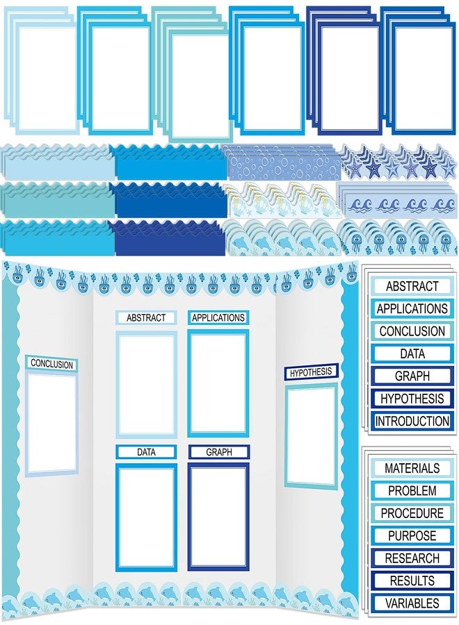 Fuyoooo Science Fair Board Supplies, 60 Scalloped Borders, 24 Subtitles for Presentation Board, 6 Science Fair Titles for Classroom Bulletin Boards - Image 1