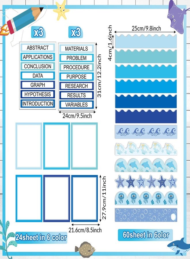 Fuyoooo Science Fair Board Supplies, 60 Scalloped Borders, 24 Subtitles for Presentation Board, 6 Science Fair Titles for Classroom Bulletin Boards - Image 2