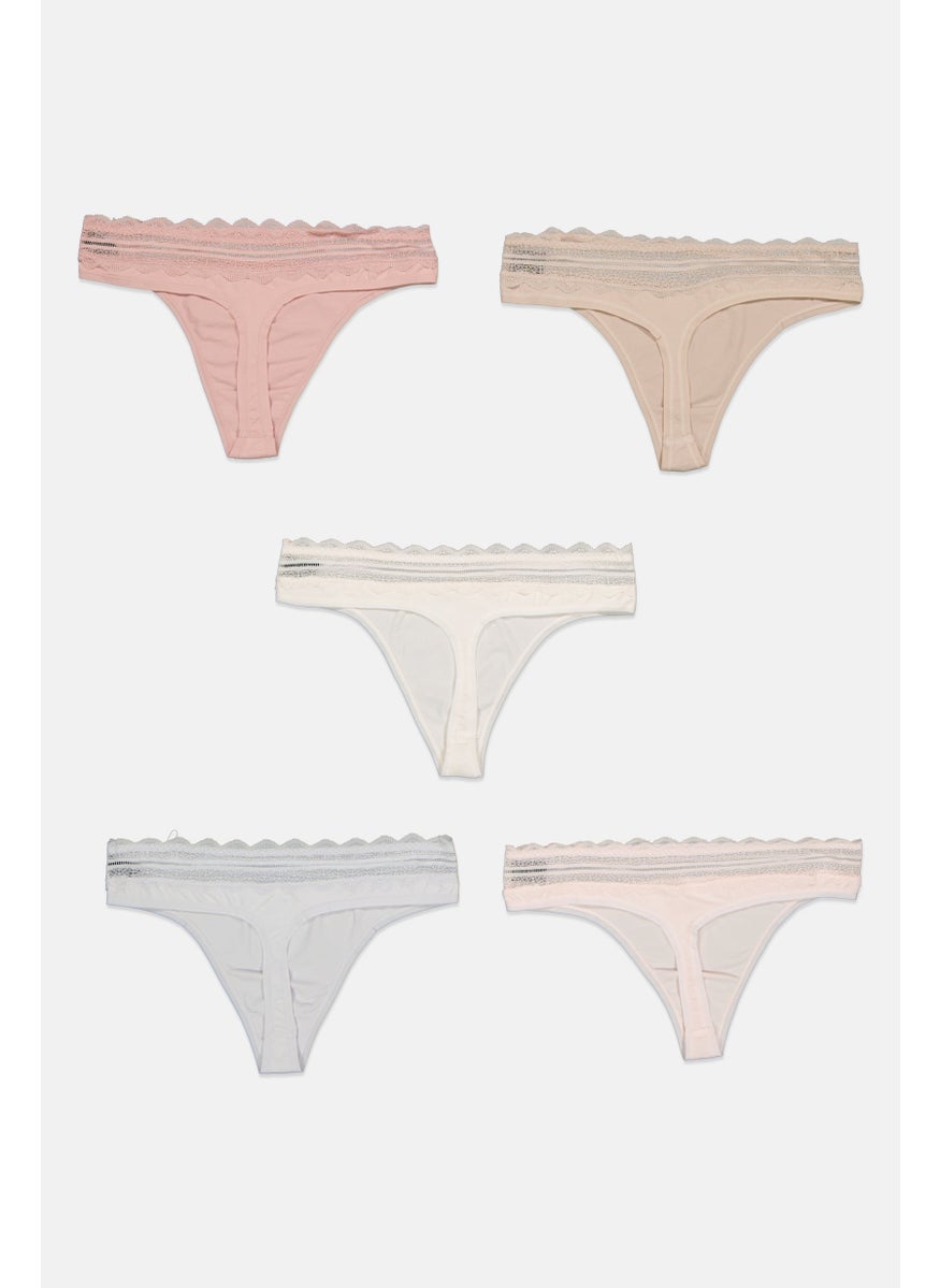 Tahari Women 5 Pack Pull-On Thong Panties, Off White  - Image 2