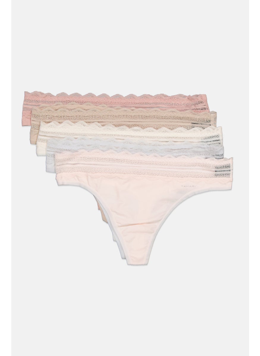 Tahari Women 5 Pack Pull-On Thong Panties, Off White  - Image 3