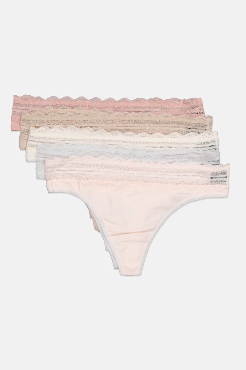 Tahari Women 5 Pack Pull-On Thong Panties, Off White - Image 3