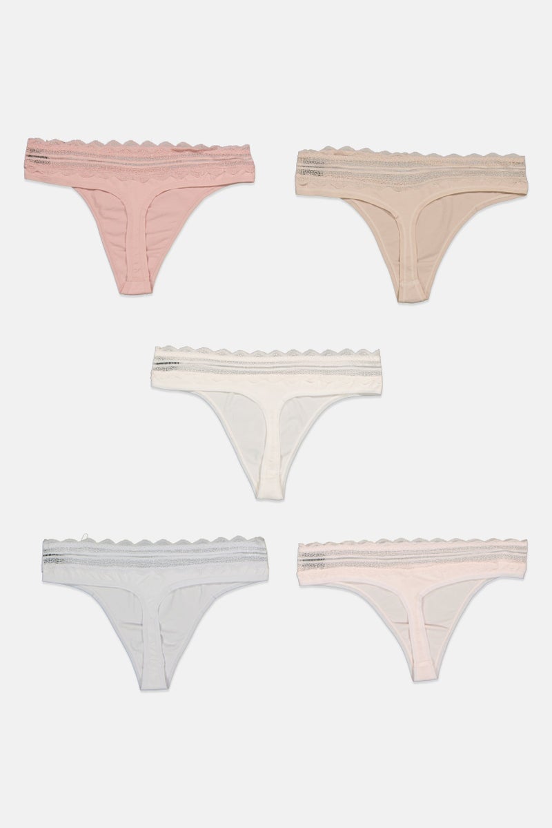 Tahari Women 5 Pack Pull-On Thong Panties, Off White - Image 2