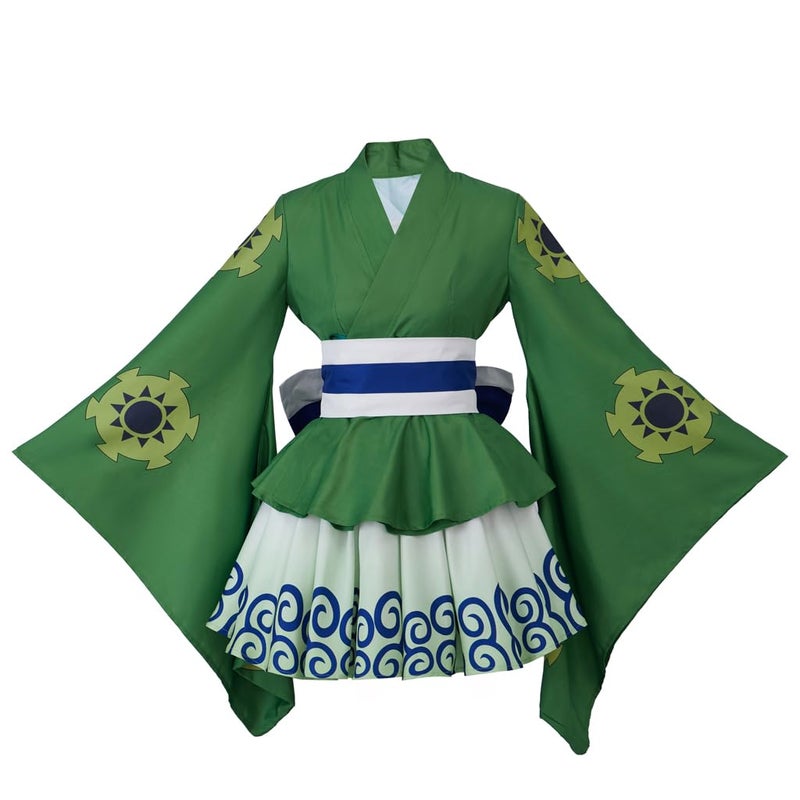 iSHOWcos Anime Green Kimono Costume Dress Female Girls Lolita Outfits Halloween Suit with Belt (Green, M) - Image 2
