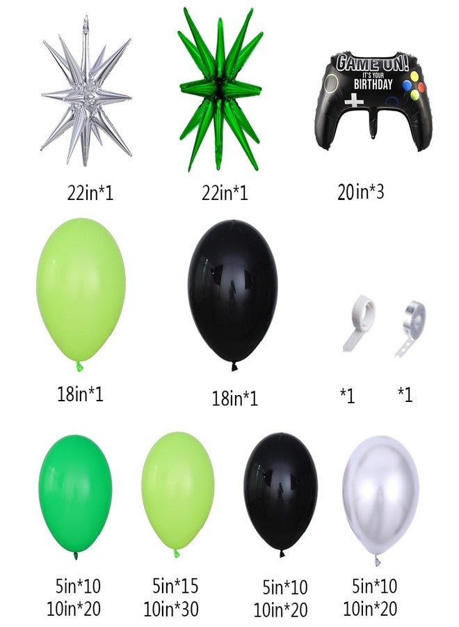 UAEYW 144Pcs Video Game Balloon Arch Garland Kit Green Black Silver Explosion Star Game Controller Mylar Balloons for Boys Kids Game On Level Favor Theme Birthday Party Decorations - Image 2