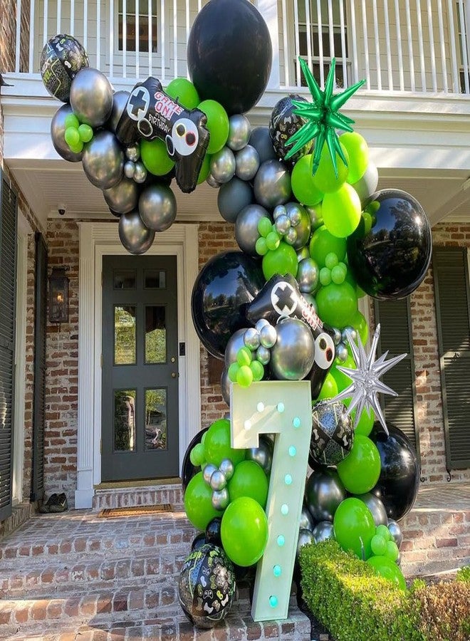 UAEYW 144Pcs Video Game Balloon Arch Garland Kit Green Black Silver Explosion Star Game Controller Mylar Balloons for Boys Kids Game On Level Favor Theme Birthday Party Decorations - Image 3