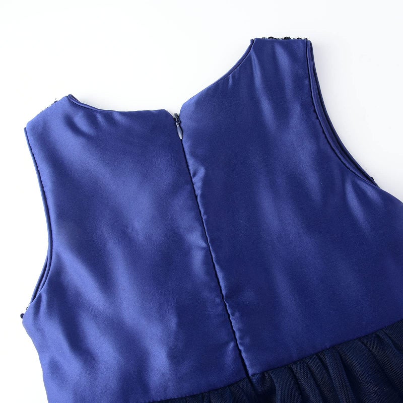 Uhnice Sequin Sleeveless Tulle Mesh Flower Girl Party Dress (5, Navy Blue) - Image 4