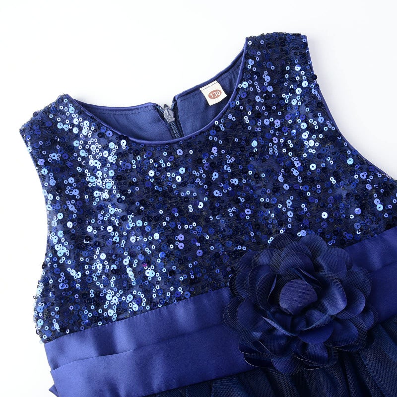 Uhnice Sequin Sleeveless Tulle Mesh Flower Girl Party Dress (5, Navy Blue) - Image 3
