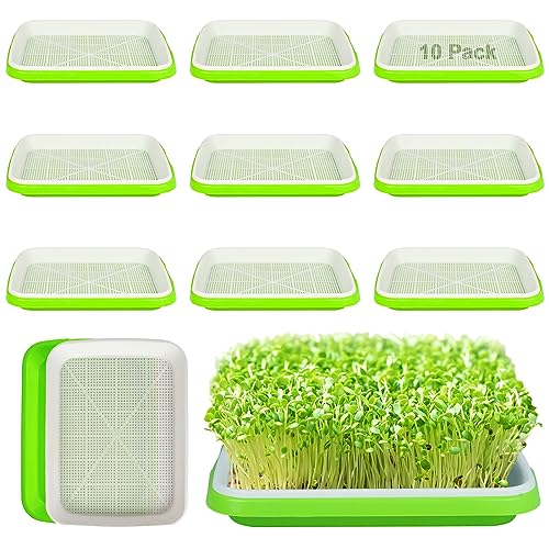 SDLDEER Seed Sprouting Tray 10 Pack, Microgreens Growing Trays Big Capacity Sprouts Growing Kit Soil-Free Sprouter Tray for Sprouting Seeds, Beans, Wheatgrass - Image 1