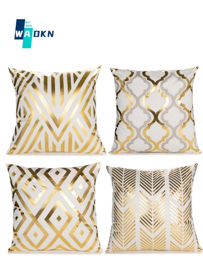 WAOKN Set of 4 European Classical Hot Stamping Plush Cushion Covers, 45 x 45 cm, Light Luxury Super Soft Short Hair Pillowcase, Golden Geometric Modern Decorative Pillowcase, Suitable for Bedroom Sofa Car - Image 1