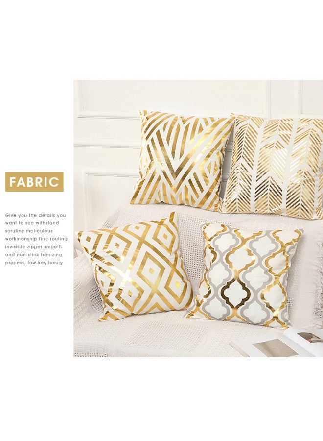 WAOKN Set of 4 European Classical Hot Stamping Plush Cushion Covers, 45 x 45 cm, Light Luxury Super Soft Short Hair Pillowcase, Golden Geometric Modern Decorative Pillowcase, Suitable for Bedroom Sofa Car - Image 2