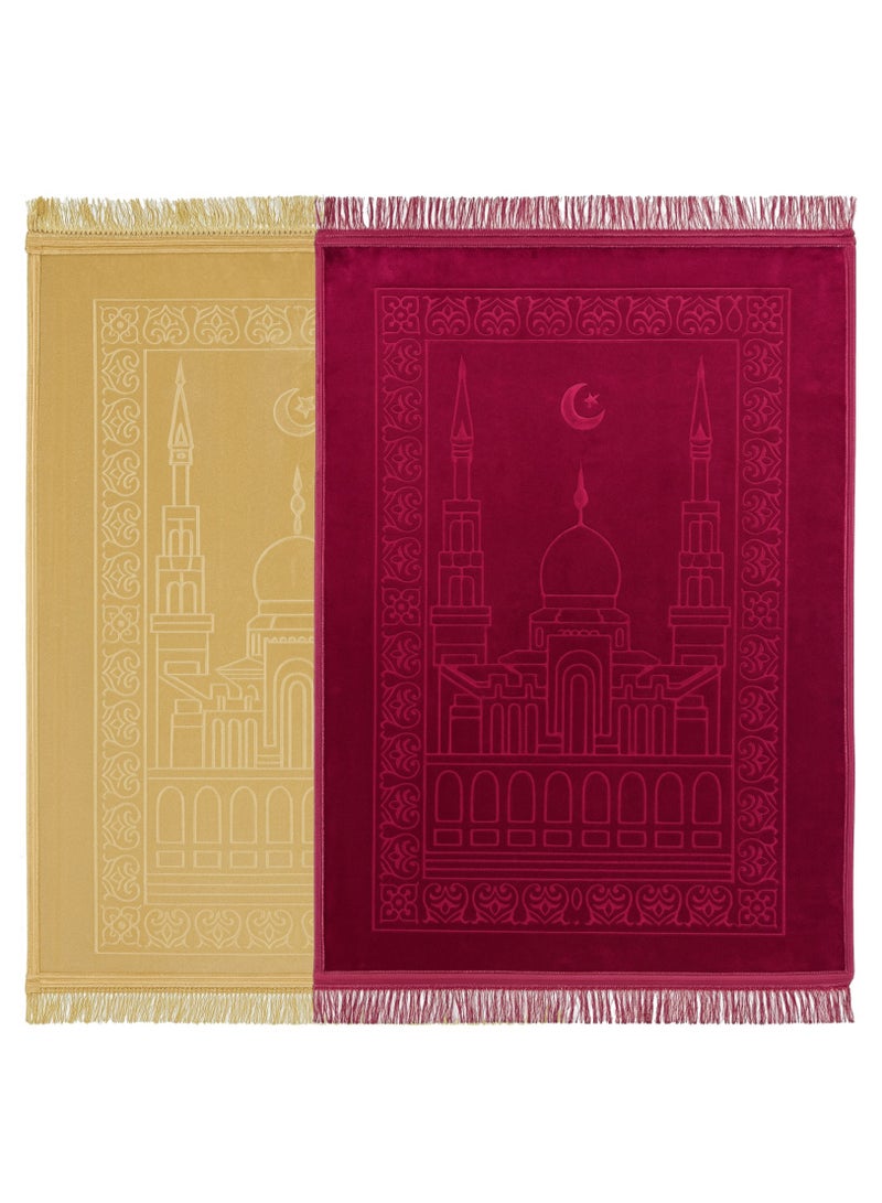 فابينني مجموعة من سجادتي صلاة إسلاميتين مانعتين للانزلاق، مقاس 80×120 سم، مريحة وعالية الجودة، لون بيج/كستنائي - Image 1