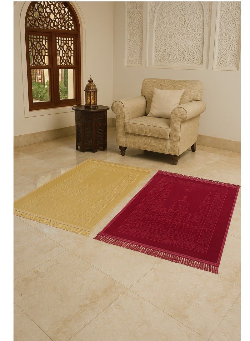 فابينني مجموعة من سجادتي صلاة إسلاميتين مانعتين للانزلاق، مقاس 80×120 سم، مريحة وعالية الجودة، لون بيج/كستنائي - Image 2