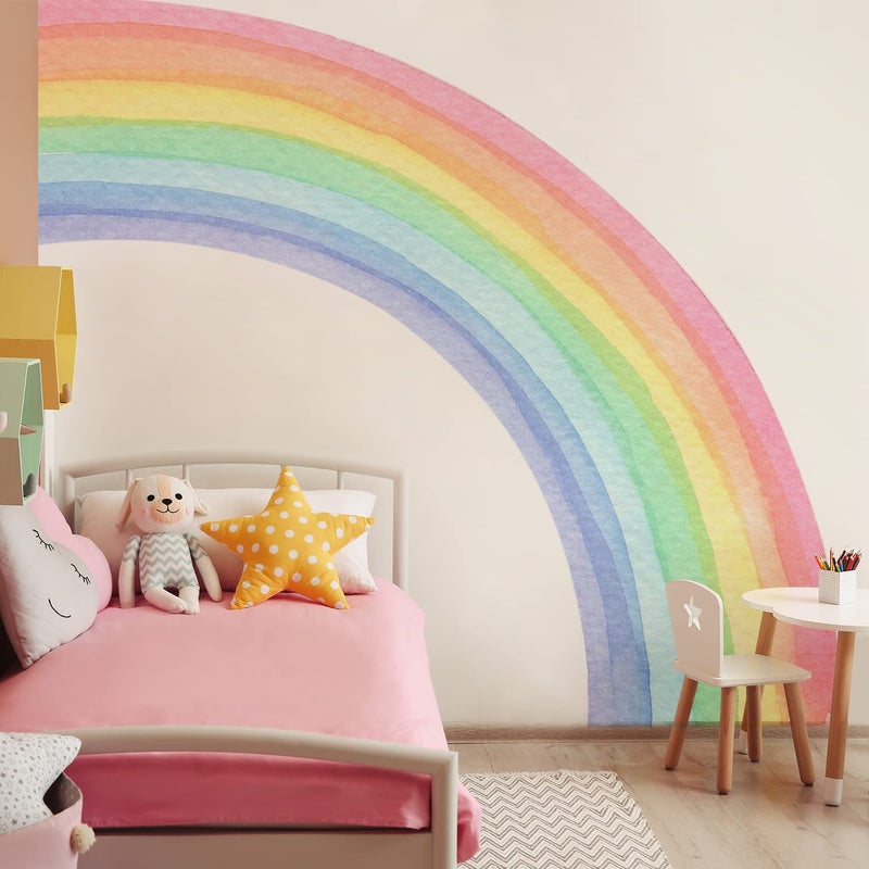 funlife Fabric Large Wall Mural Stickers, Peel and Stick, Precut Giant Vibrant Half Watercolor Rainbow Wall Decals for Girls Bedroom Kids Nursery Room Playroom, Right Half Rainbow - Image 1