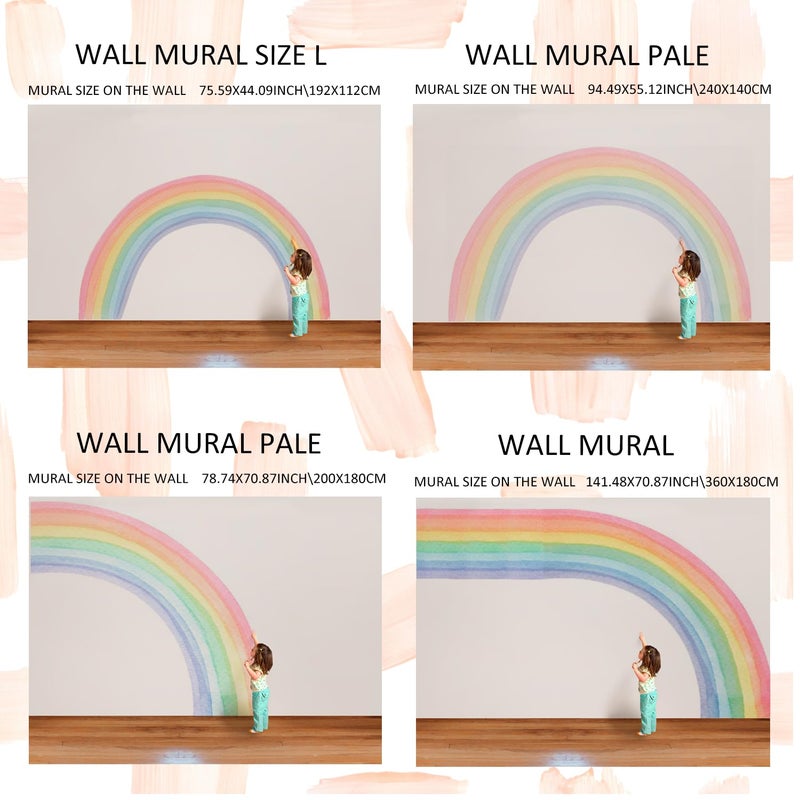 funlife Fabric Large Wall Mural Stickers, Peel and Stick, Precut Giant Vibrant Half Watercolor Rainbow Wall Decals for Girls Bedroom Kids Nursery Room Playroom, Right Half Rainbow - Image 3