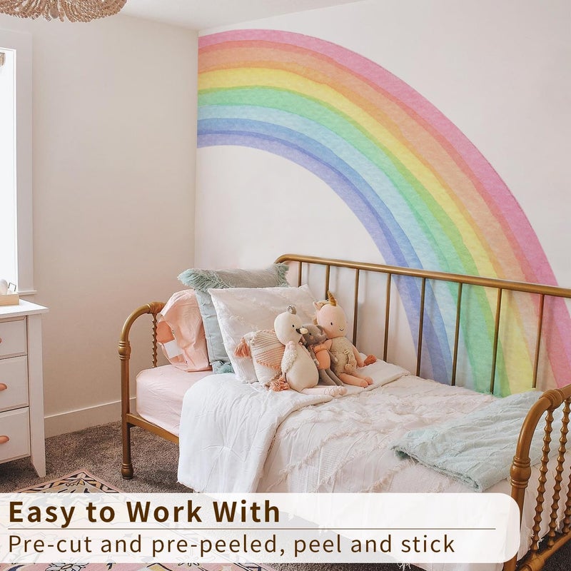 funlife Fabric Large Wall Mural Stickers, Peel and Stick, Precut Giant Vibrant Half Watercolor Rainbow Wall Decals for Girls Bedroom Kids Nursery Room Playroom, Right Half Rainbow - Image 5
