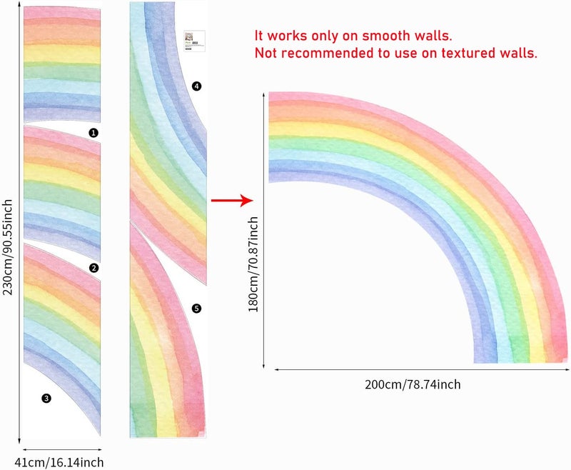 funlife Fabric Large Wall Mural Stickers, Peel and Stick, Precut Giant Vibrant Half Watercolor Rainbow Wall Decals for Girls Bedroom Kids Nursery Room Playroom, Right Half Rainbow - Image 2