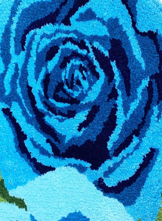USTIDE Shaggy Bath Rug,Blue Rose Bath Mat, Washable Flower Bathroom Rug, High Pile Non Slip Accent Rug for Vanity Bathtub/Shower/Doorway/Kitchen - Image 5