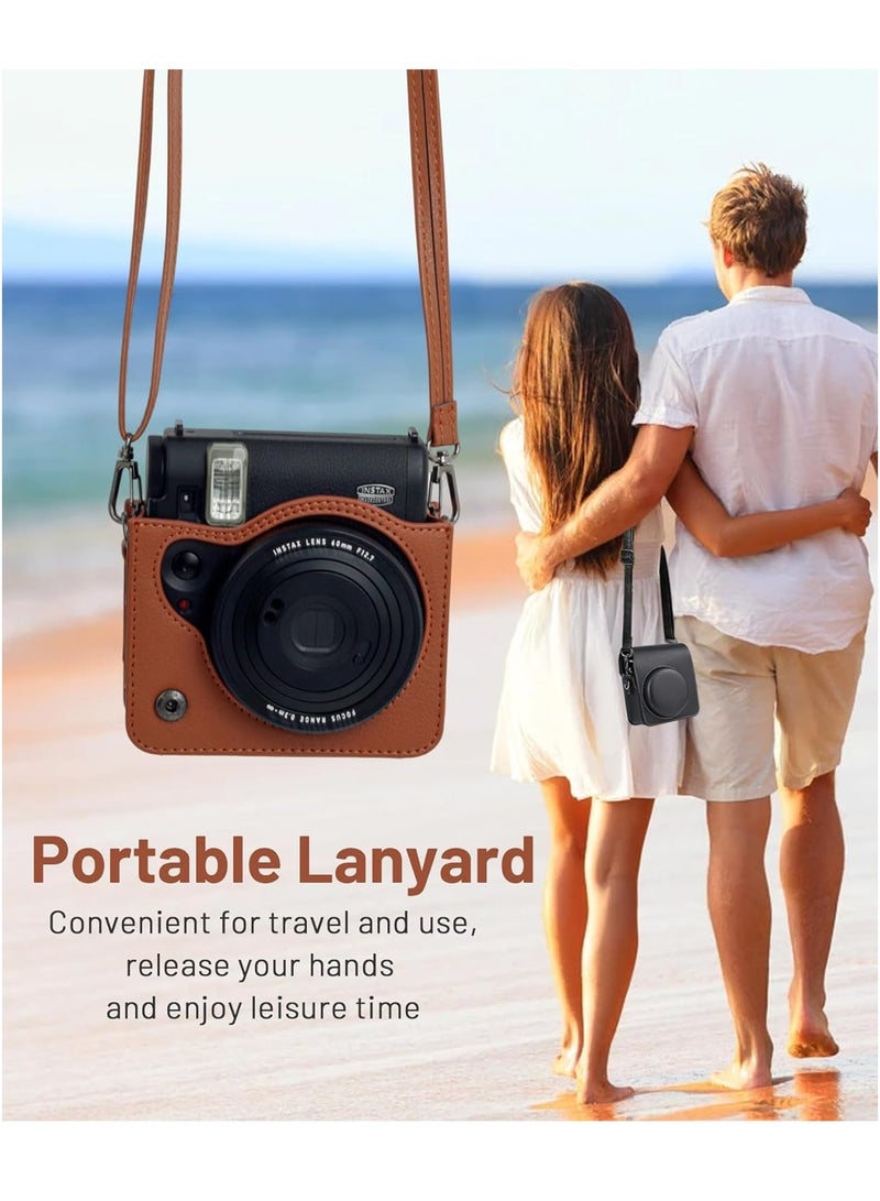 Camera Bag for Fuji Instax Mini 99 Instant Camera with Adjustable Shoulder Strap, Photo Frame, and Cartoon Stickers (Brown) - Image 3