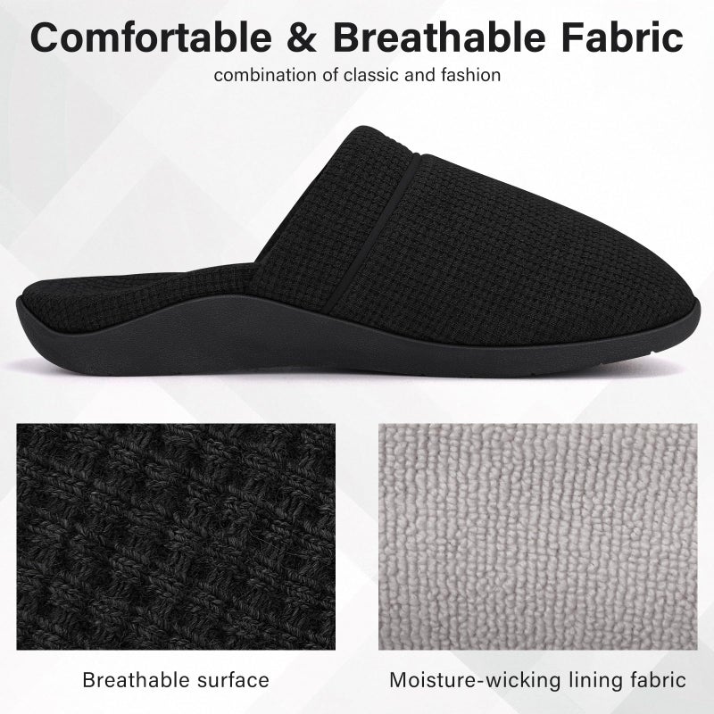 ERGOfoot Orthopedic Slippers for Women, Slip-On Style Summer Slipper with Arch Support, Cozy Comfy Scuff House Shoes for indoor and outdoor with Non-Slip Rubber Sole/Black W9 - Image 4