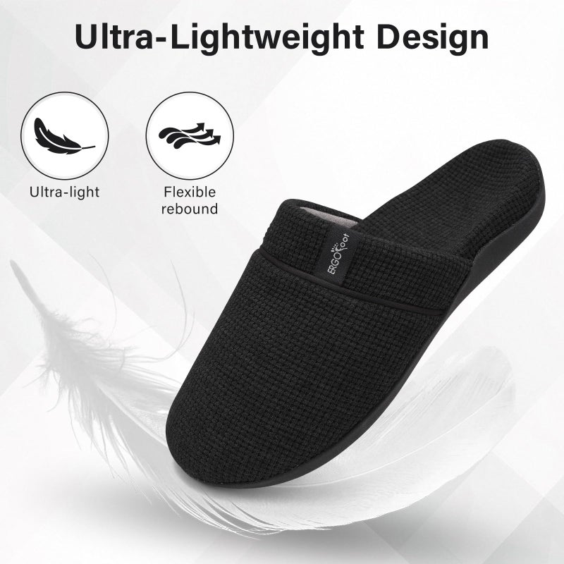 ERGOfoot Orthopedic Slippers for Women, Slip-On Style Summer Slipper with Arch Support, Cozy Comfy Scuff House Shoes for indoor and outdoor with Non-Slip Rubber Sole/Black W9 - Image 5