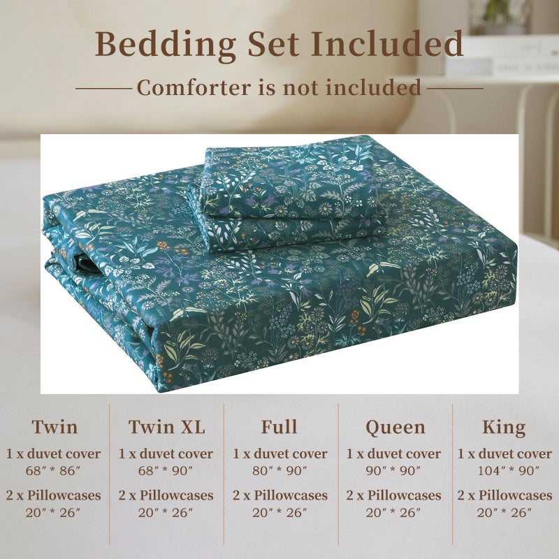 EAVD Reversible Botanical Floral Duvet Cover Queen Soft Cotton Flower Pattern Blue Duvet Cover with 2 Pillowcases Chic Shabby Garden Floral Comforter Set for Girls Women - Image 5