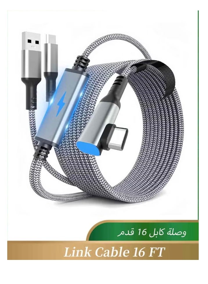 Anmi Link Cable 16 FT for Meta Oculus Quest 3, Quest 2/Pro Accessories, 3 in-1 Charging While Playing All Day, with USB C Sufficient Power for VR Headset - Image 1