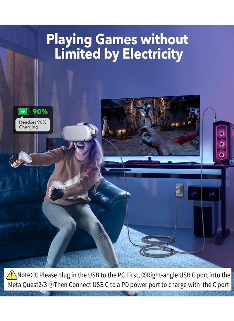 Anmi Link Cable 16 FT for Meta Oculus Quest 3, Quest 2/Pro Accessories, 3 in-1 Charging While Playing All Day, with USB C Sufficient Power for VR Headset - Image 3