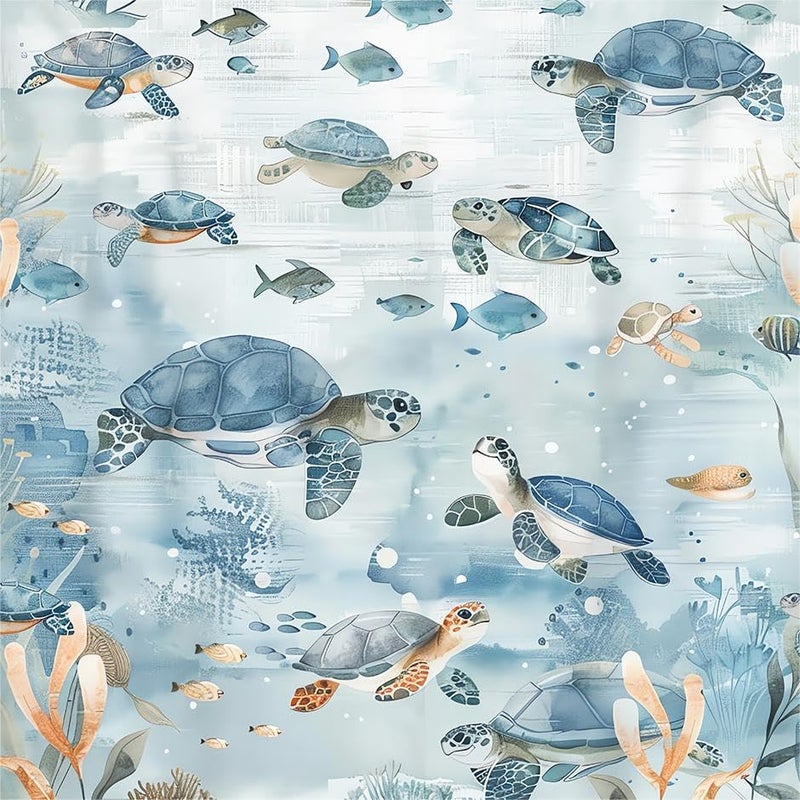 MuralPeel Under The Sea Watercolor Blue Sea Turtle Animal Fish Coral Peel and Stick Wallpaper Self Adhesive Removable Easy Peel Off Stick on Wall Paper for Bedroom Cabinet Renter - Image 1