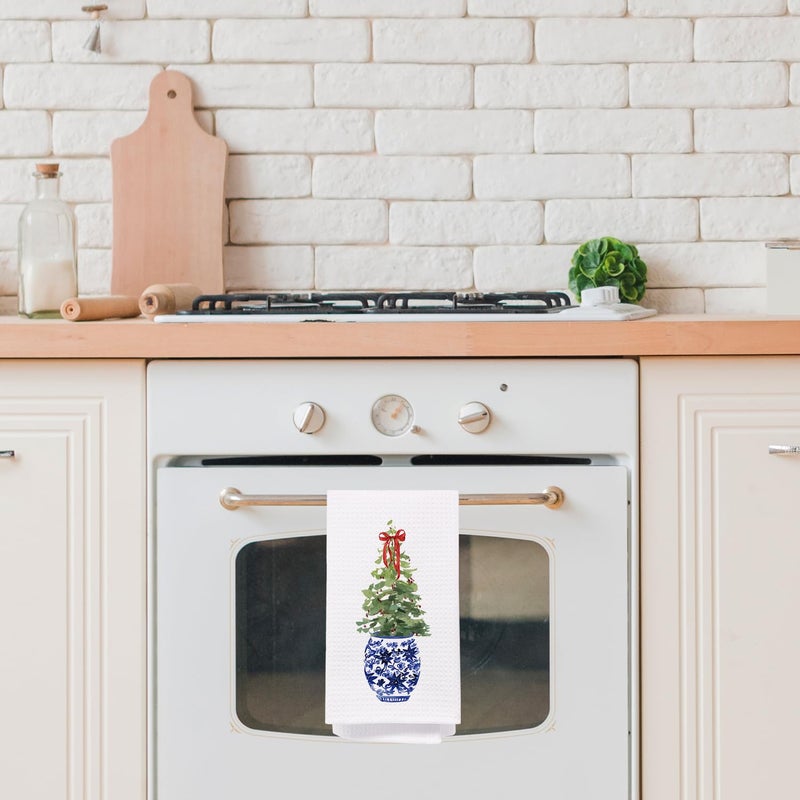 SPBL&L Christmas Kitchen Towels  Blue and White Chinoiserie Christmas Tree Hand Towels for Bathroom  Chinoiserie Decor  Christmas Dish Towels for Kitchen  Christmas Kitchen Bathroom Decor  16x24 Inch - Image 1