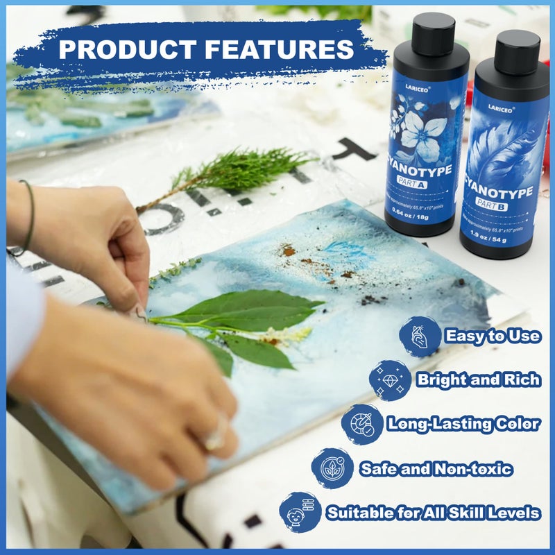 LARICEO Cyanotype Kit, Cyanotype Chemicals Sensitizer Set for Fabric, Paper, and Art Projects, Artist Blue Painting Thinner Dye, and Printing Supplies, Sun Printing Fabric Kit for Beginners & Artists - Image 2