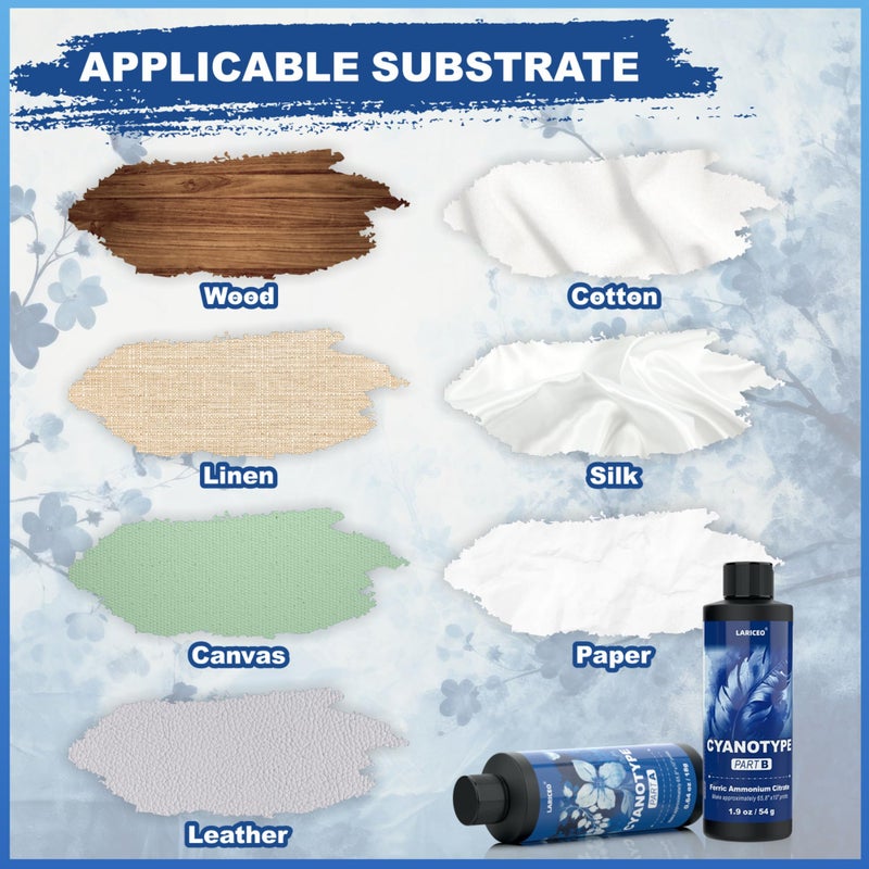 LARICEO Cyanotype Kit, Cyanotype Chemicals Sensitizer Set for Fabric, Paper, and Art Projects, Artist Blue Painting Thinner Dye, and Printing Supplies, Sun Printing Fabric Kit for Beginners & Artists - Image 4