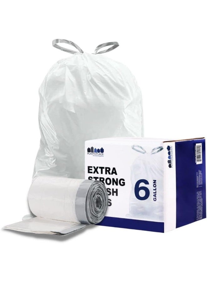 Plasticplace Plasticplace 6 Gallon Trash Bags │ 0.7 Mil │ White Drawstring Garbage Can Liners │ 17" x 20" (100 Count)  - Image 1